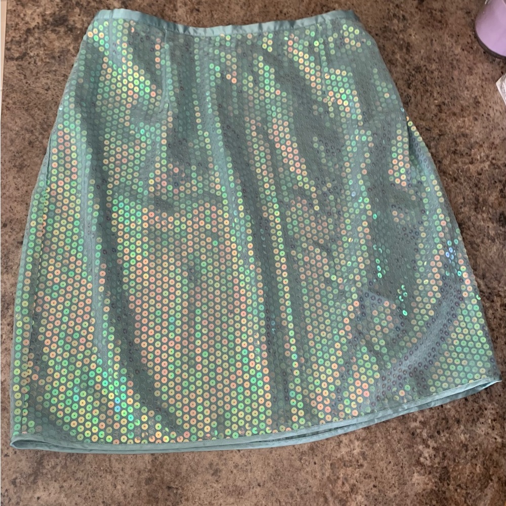 NWT Vintage Mint Green Iridescent Sequin Knee Skirt Venezia Mermaid Vibe Festive